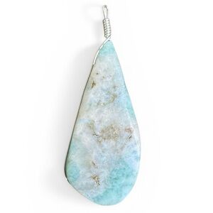 Larimar Teardrop Pendant Wire Wrapped Bail Silver Tone